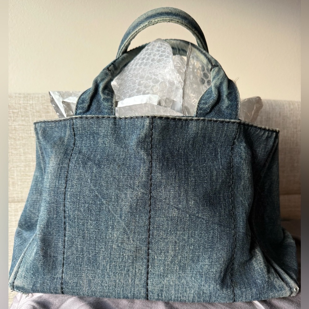 Prada Canapa Denim Tote + COA. 9x15” - Picture 2 of 14